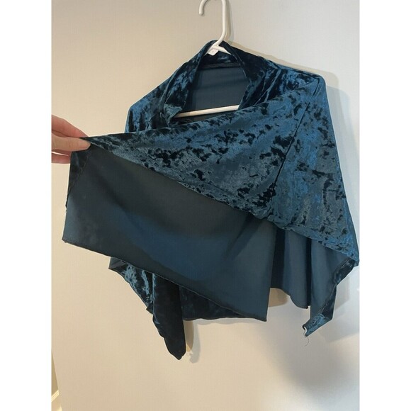Velvet Poncho Shrug Cape Dark Teal Shawl Steampunk Witchy Romantic Crushed - Picture 4 of 5